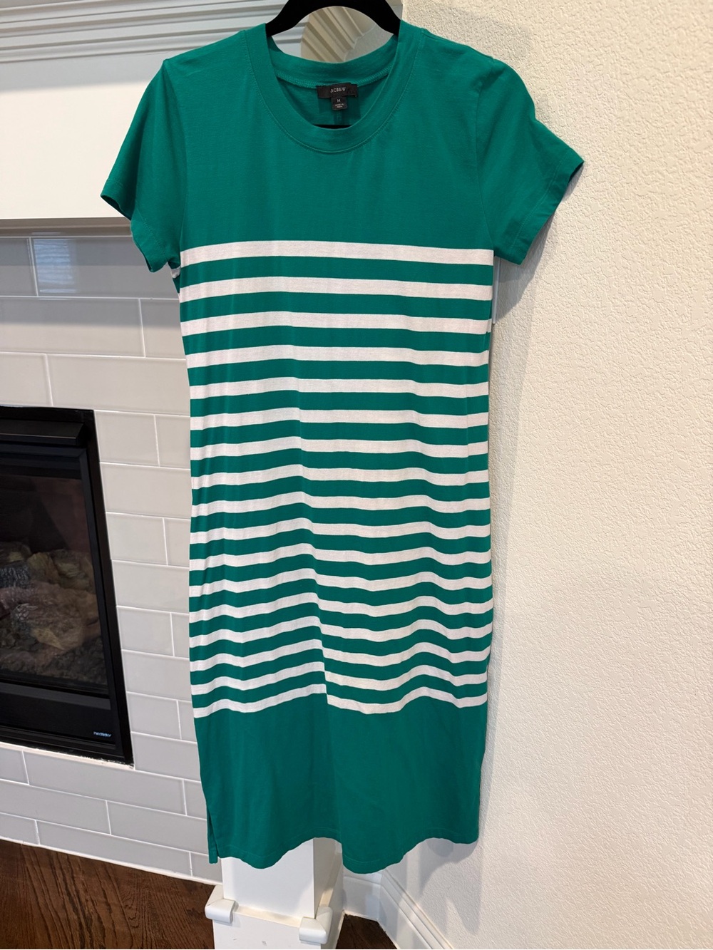 J. Crew Teal and White Striped Midi T-Shirt Dress